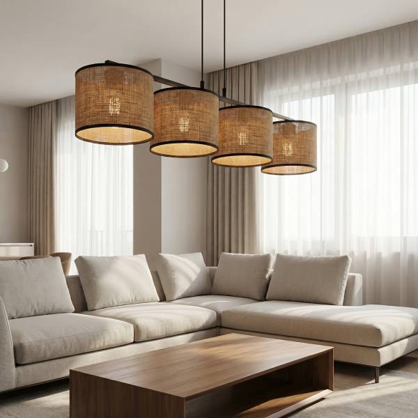 Pendelleuchte Eco Typ B Stahl / Mischgewebe - 4-flammig - Braun