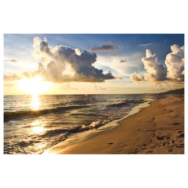 Akustikbild Slim Abendstimmung am Meer Mischgewebe / Aluminium - Beige / Blau
