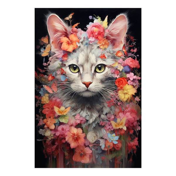 Akustikbild Slim Flower Cat Mischgewebe / Aluminium - Bunt