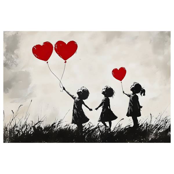 Akustikbild Slim Love Balloons Mischgewebe / Aluminium - Schwarz / Beige / Rot