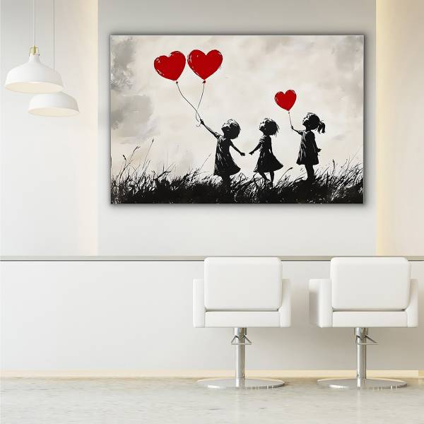 Akustikbild Slim Love Balloons Mischgewebe / Aluminium - Schwarz / Beige / Rot