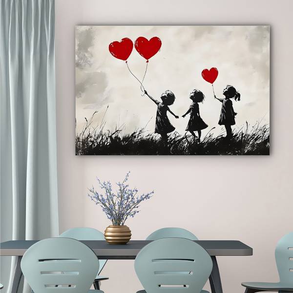 Akustikbild Slim Love Balloons Mischgewebe / Aluminium - Schwarz / Beige / Rot