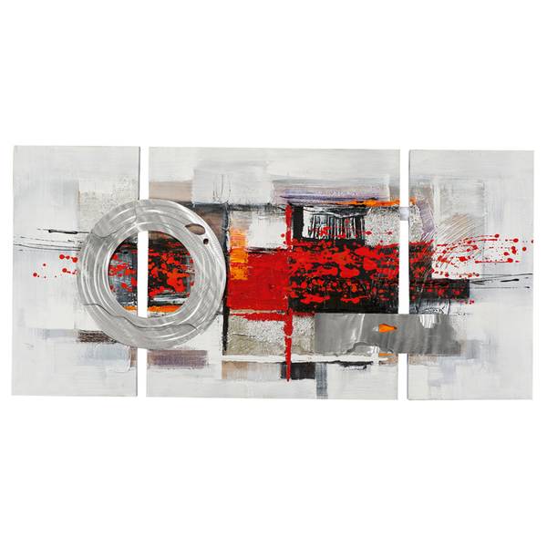 Leinwandbild Kreis in Silber und Rot Leinwand / Tanne massiv - Schwarz / Weiß