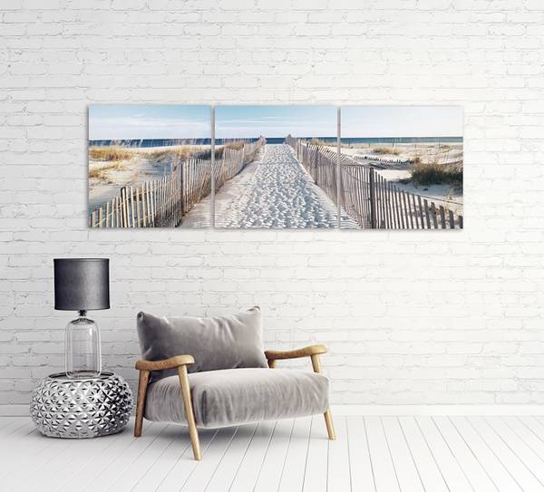 Glasbild Der Weg zum Strand Sicherheitsglas - Schwarz / Weiß