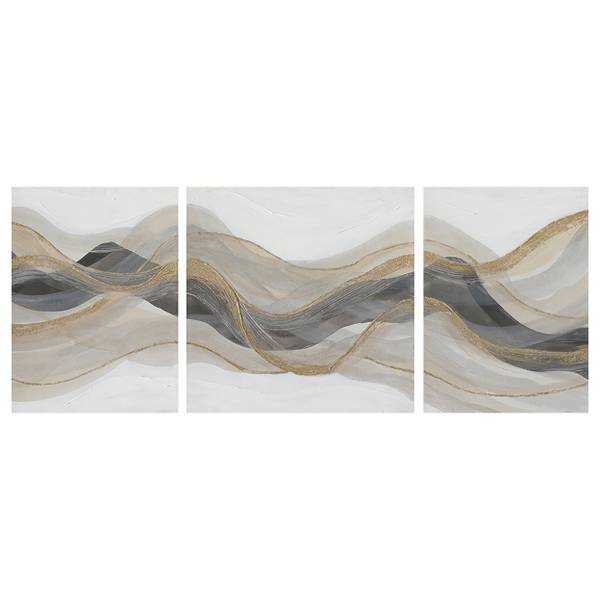 Leinwandbild Abstrakte Wellen Leinwand / Pinie massiv - Schwarz / Weiß / Beige