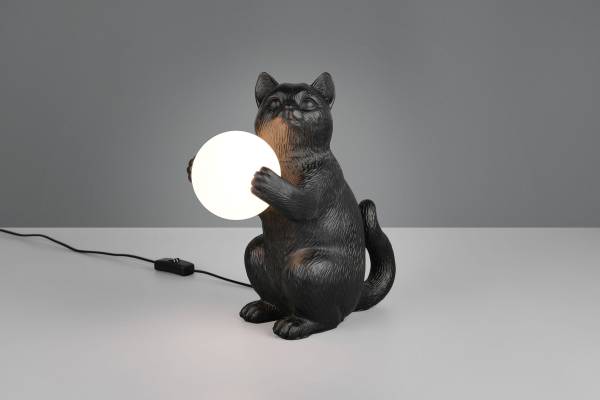 Tischleuchte Gatio Polyresin / Satiniertes Glas - 1-flammig - Schwarz