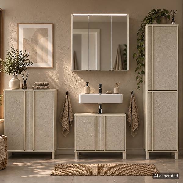 Waschbeckenunterschrank HAN 65 cm Belgisch Granit Greige Dekor / Creme