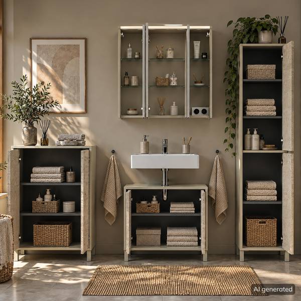 Waschbeckenunterschrank HAN 65 cm Belgisch Granit Greige Dekor / Creme