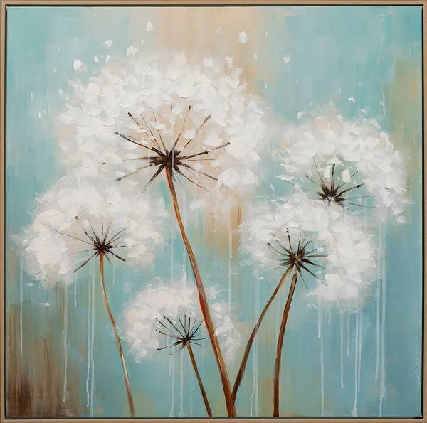 Leinwandbild Pusteblumen Typ A Leinwand / Tanne massiv - Weiß / Blau