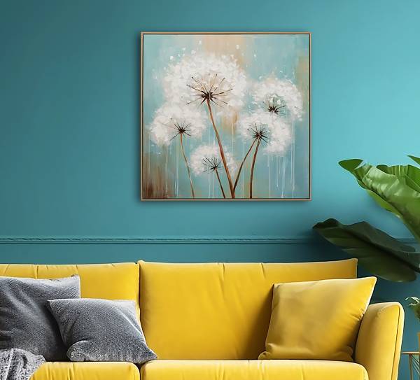 Leinwandbild Pusteblumen Typ A Leinwand / Tanne massiv - Weiß / Blau
