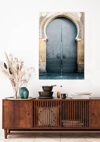 Glasbild Orientalische Tür Sicherheitsglas - Beige / Grau