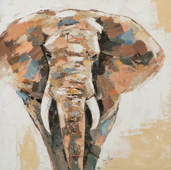 Leinwandbild Imposanter Elefant Leinwand / Pinie massiv - Weißbeige / Braungrau