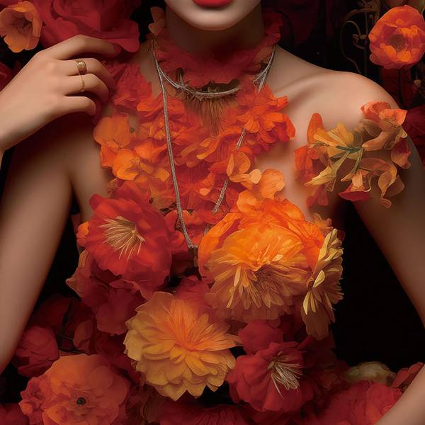 Glasbild Orange Flower Beauty Sicherheitsglas - Schwarz / Rot
