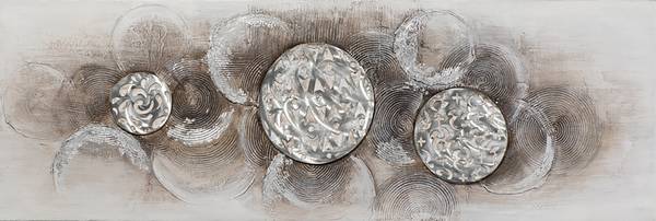 Leinwandbild Relief-Harmonie Leinwand / Pinie massiv - Weißbeige / Silber