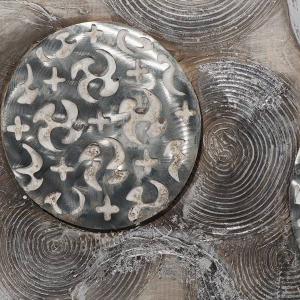Leinwandbild Relief-Harmonie Leinwand / Pinie massiv - Weißbeige / Silber