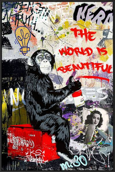 Leinwandbild Beautiful World! Leinwand / Pinie massiv - Bunt