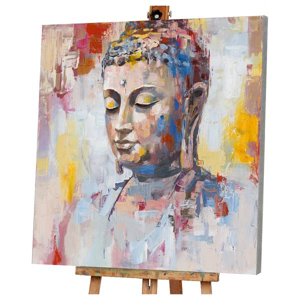 Leinwandbild Farbreflektion Buddha Leinwand / Pinie massiv - Bunt