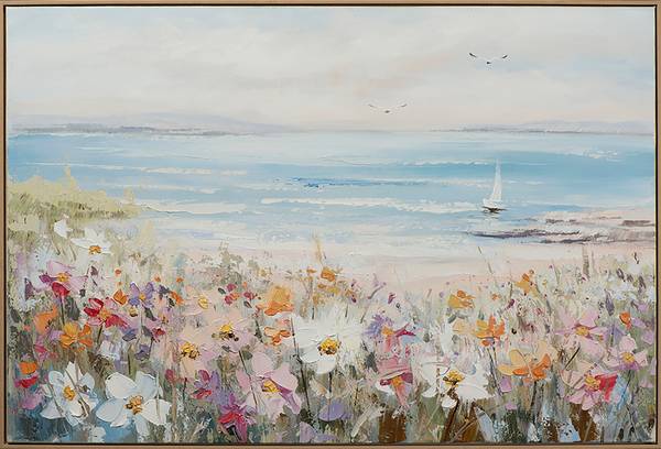 Leinwandbild Sommer am Meer Leinwand / Tanne massiv - Beige / Blau