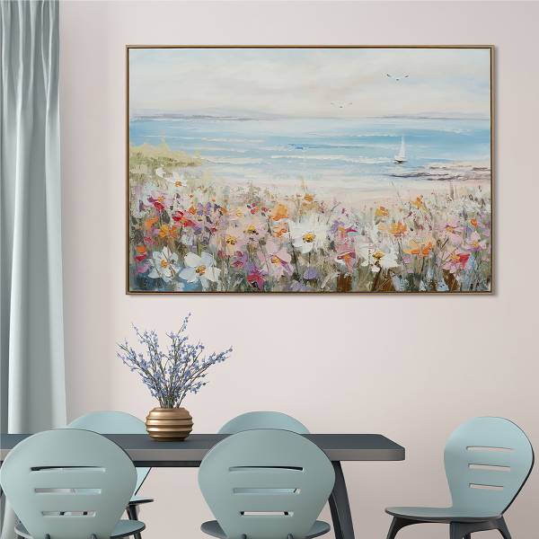 Leinwandbild Sommer am Meer Leinwand / Tanne massiv - Beige / Blau