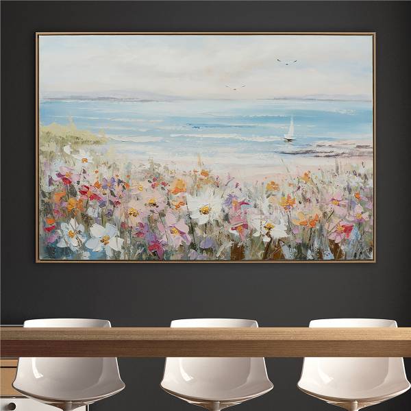 Leinwandbild Sommer am Meer Leinwand / Tanne massiv - Beige / Blau