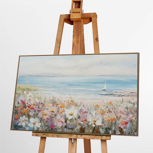 Leinwandbild Sommer am Meer Leinwand / Tanne massiv - Beige / Blau