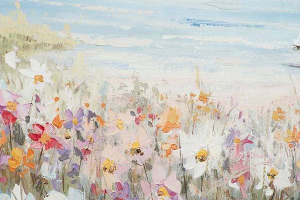 Leinwandbild Sommer am Meer Leinwand / Tanne massiv - Beige / Blau