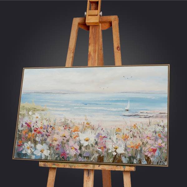 Leinwandbild Sommer am Meer Leinwand / Tanne massiv - Beige / Blau