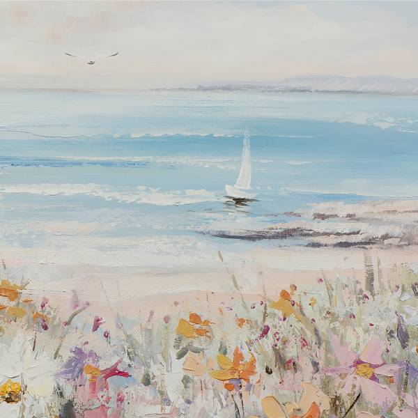 Leinwandbild Sommer am Meer Leinwand / Tanne massiv - Beige / Blau