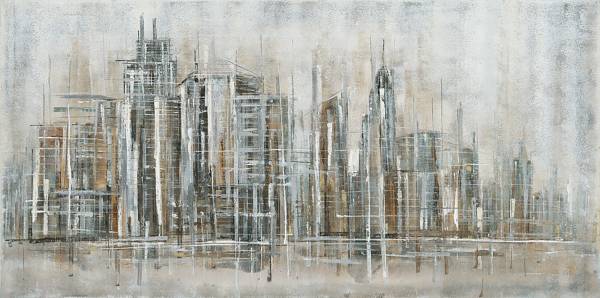Leinwandbild New York abstrakt Leinwand / Tanne massiv - Gold / Grau