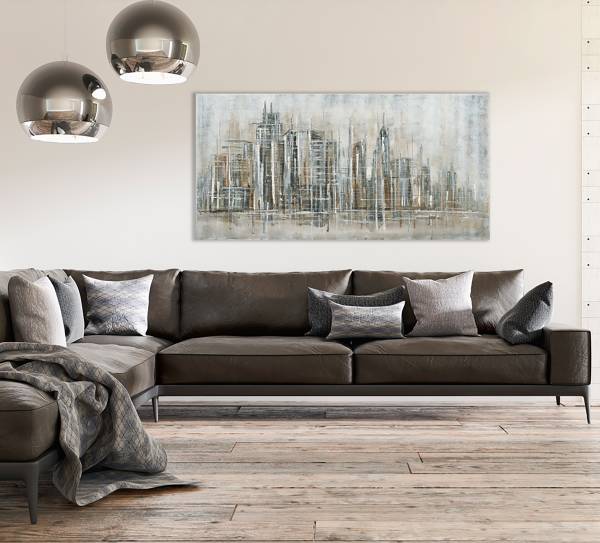 Leinwandbild New York abstrakt Leinwand / Tanne massiv - Gold / Grau