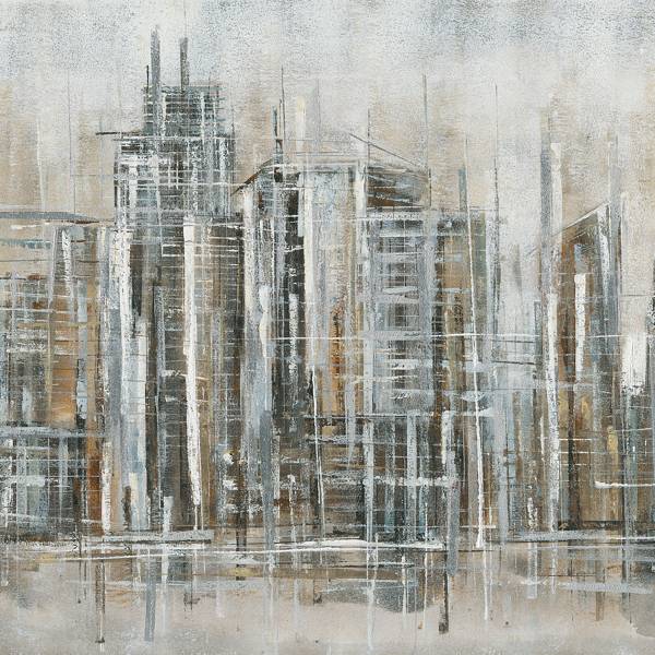 Leinwandbild New York abstrakt Leinwand / Tanne massiv - Gold / Grau