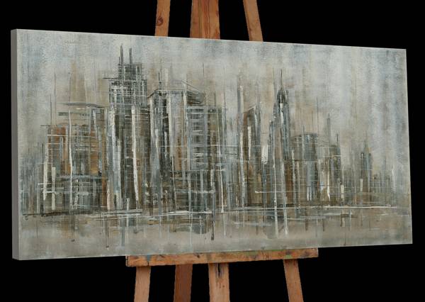 Leinwandbild New York abstrakt Leinwand / Tanne massiv - Gold / Grau