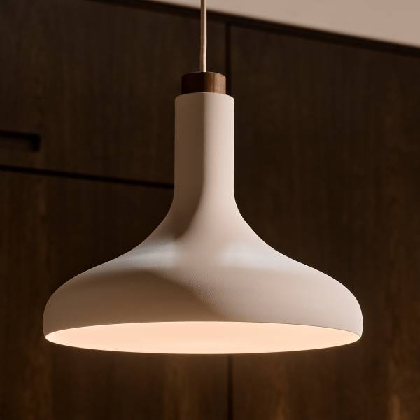 Pendelleuchte Fuji Aluminium / Gummibaum teilmassiv  - 1-flammig - Beige