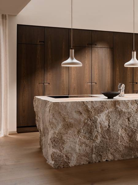 Pendelleuchte Fuji Aluminium / Gummibaum teilmassiv  - 1-flammig - Beige