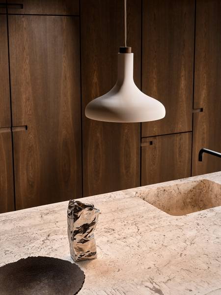 Pendelleuchte Fuji Aluminium / Gummibaum teilmassiv  - 1-flammig - Beige