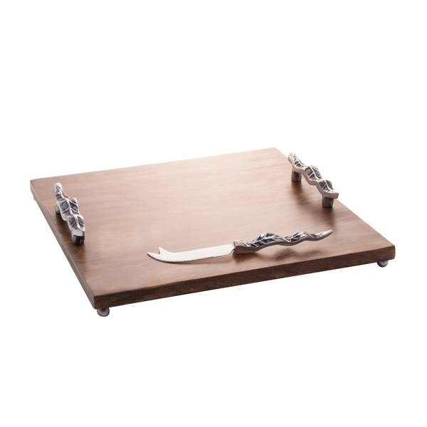 Planche avec couteau (2pcs) Marron - En partie en bois massif - 33 x 5 x 33 cm