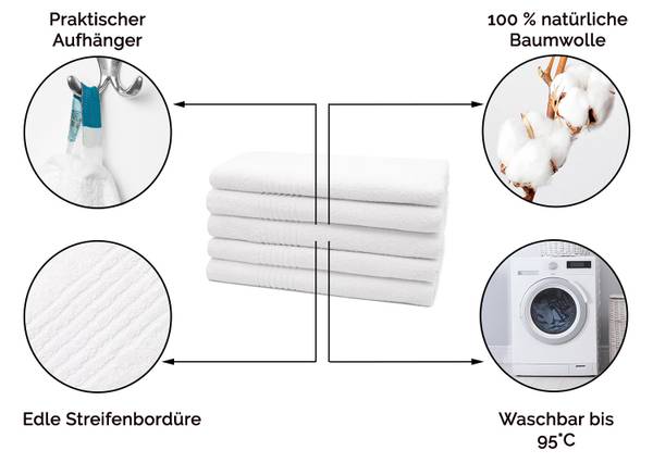 Saunatuch 00000129 5er-Set Weiß - Textil - 70 x 1 x 180 cm