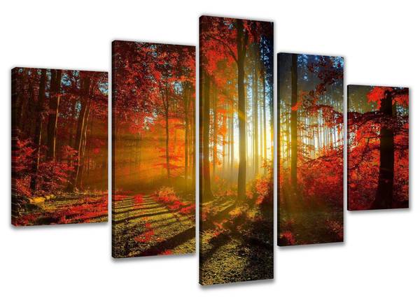 Leinwandbild 5-Tlg.  Wald Textil - 160 x 80 x 2 cm