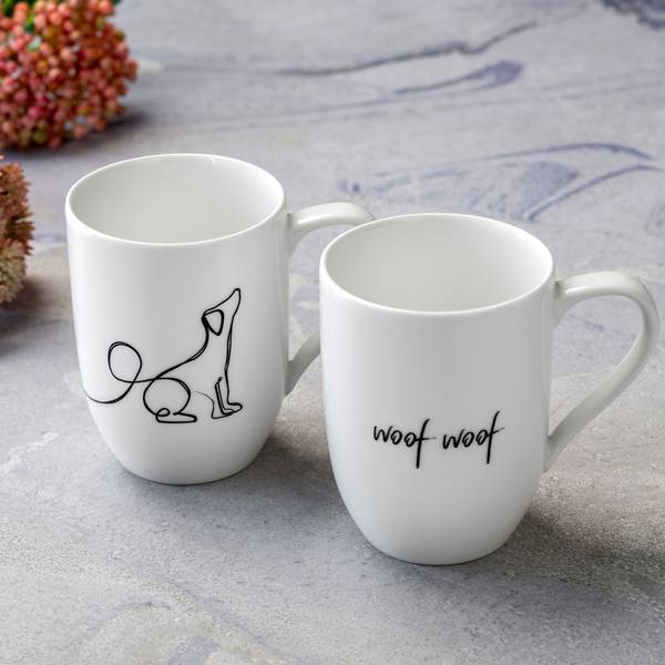 Kaffeebecher Dog Statement 2er Set Weiß - Porzellan - 8 x 11 x 12 cm