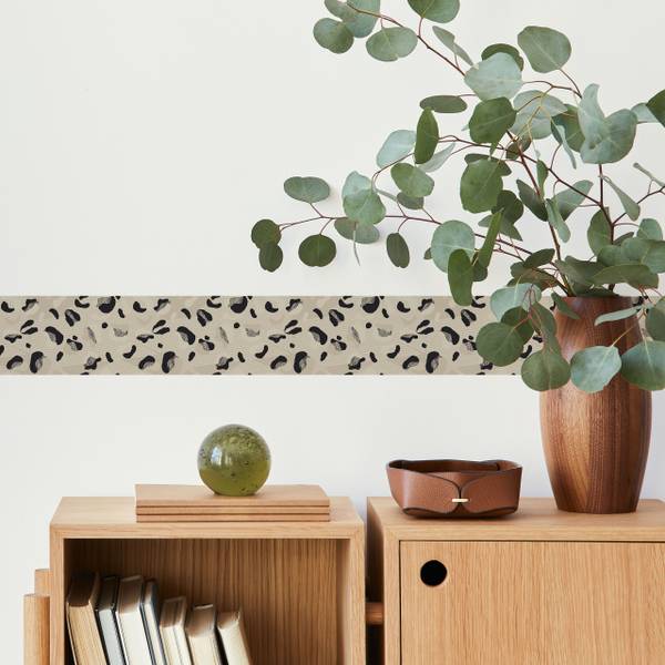 Behangrand LUIPAARDPATROON Abstractie beige - zwart - bruin - vlies - 10 x 300 x 300 cm