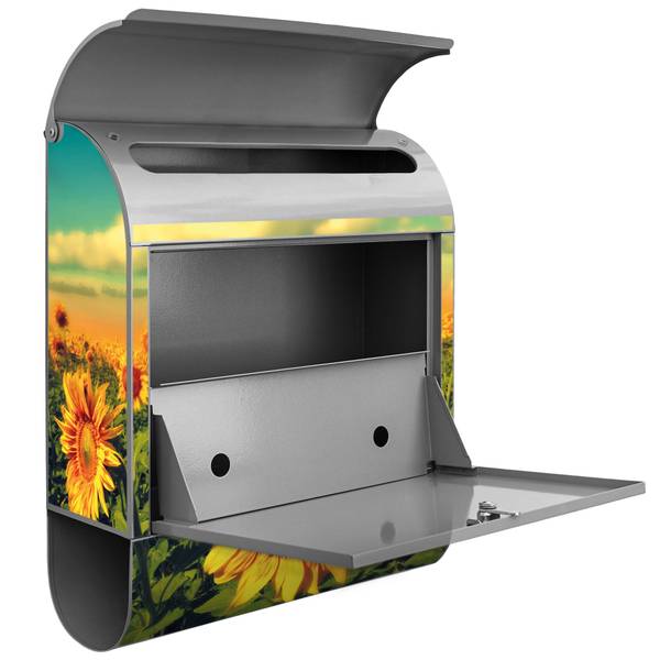 Briefkasten Stahl Sonnenblumen Grau - Stahl - 38 x 46 x 13 cm