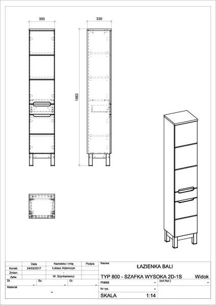 Hochschrank BALI HC35 2D1D Weiß