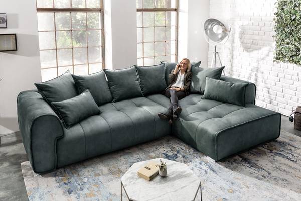 Ecksofa CLAN Grau - Polyester - Samt - 320 x 90 x 110 cm