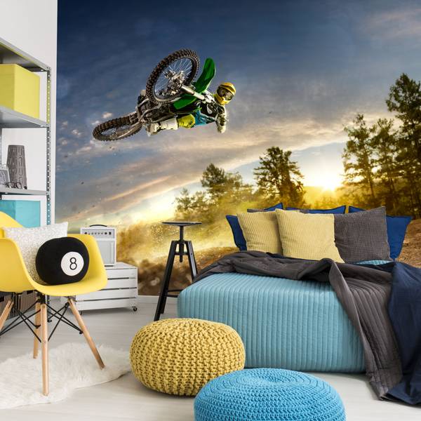 Fototapete Motocross Sprung Berge Bäume 350 x 256 x 256 cm