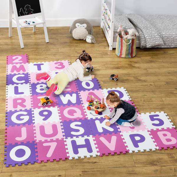 Kinder Puzzlematte Juna 36-teilig Pink - Kunststoff - 189 x 1 x 189 cm