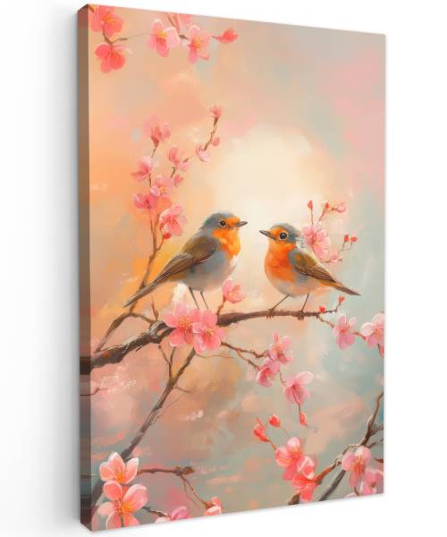 LEINWANDBILD Rotkehlchen Pink - Baumwollstoff - 80 x 120 x 2 cm