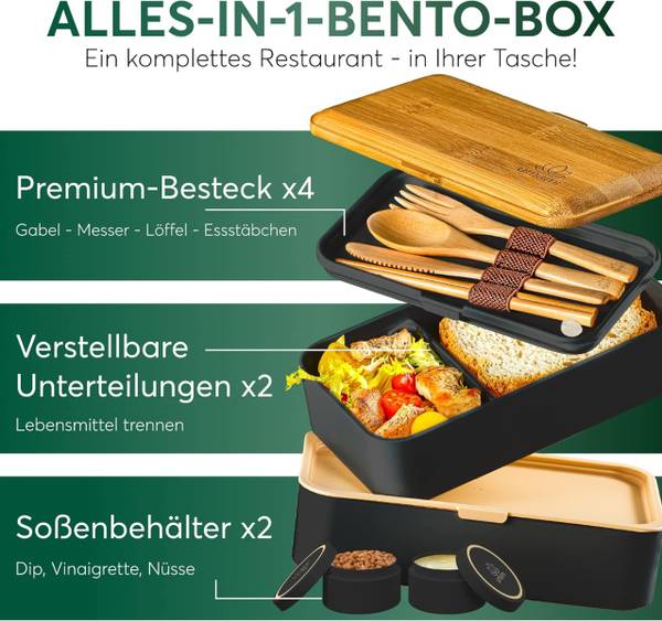 Bento Box Original Schwarz - Polypropylen - 11 x 11 x 19 cm