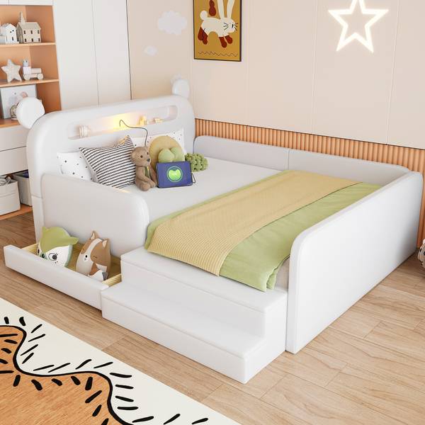 Kinder-Polsterbett Oneiros Ⅰ Weiß - Holzwerkstoff - Metall - Textil - 185 x 99 x 215 cm