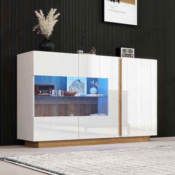 Sideboard Electra Ⅰ Braun - Weiß - Holzwerkstoff - Glas - 138 x 91 x 38 cm