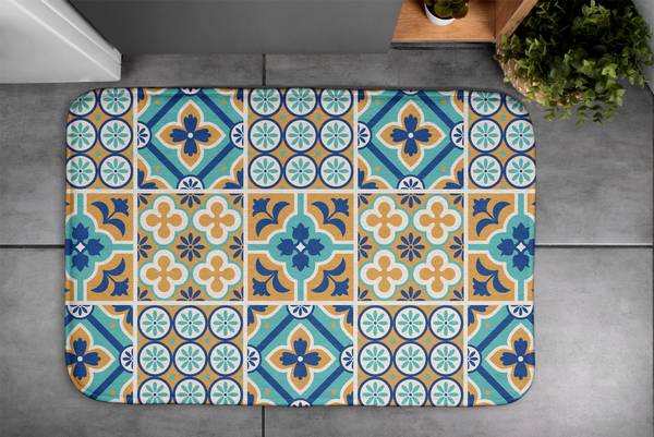 Badteppich Geometrische Muster Blau - Polyester - 75 x 45 x 75 cm